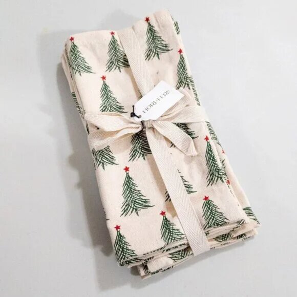 FIORI & FERN Charming Christmas Trees Printed Napkin Set Holiday Festive Nature - Picture 1 of 2